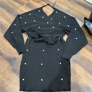 Elegant Black Dress with Pearl Accents